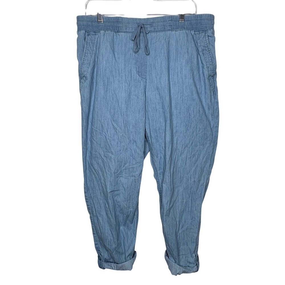 Talbots L Chambray Joggers Blue Coastal Grandmother Beachy Tencel Cuffed Utility